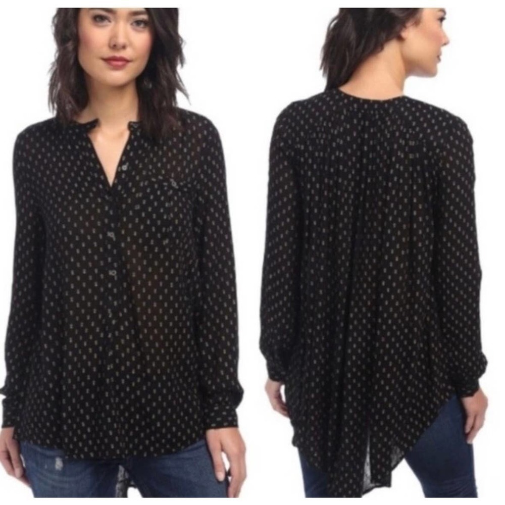 Free People Coal Combo Boho High Low Oversized Blouse size XS